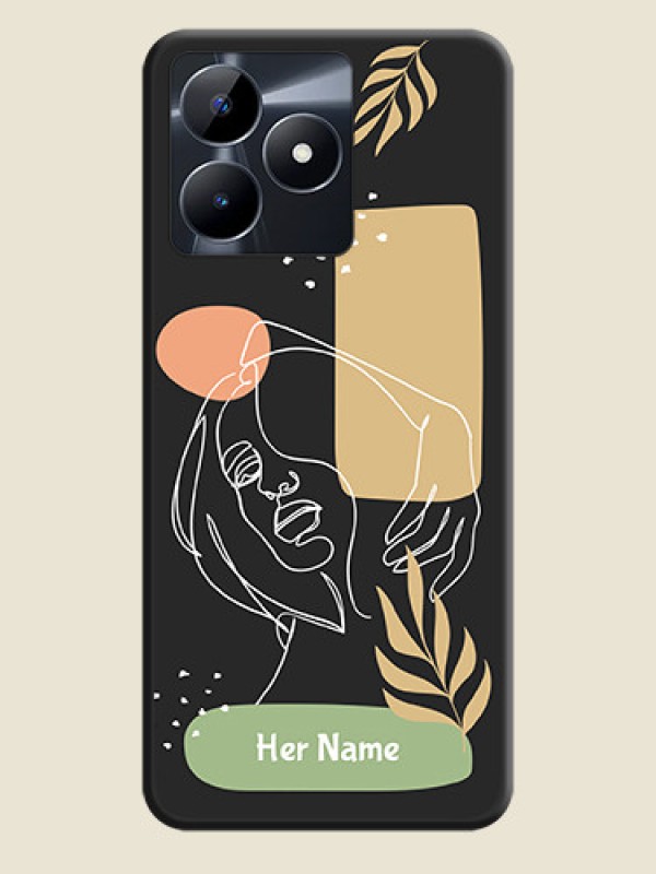 Custom Custom Text With Line Art Of Women & Leaves Design On Space Black Personalized Soft Matte Phone Covers - Realme Narzo N53 - alternate view