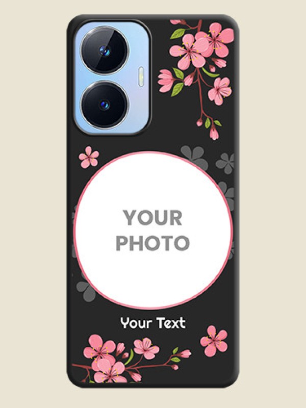 Custom Round Image with Pink Color Floral Design on Photo on Space Black Soft Matte Back Cover - Realme Narzo N55 - alternate view