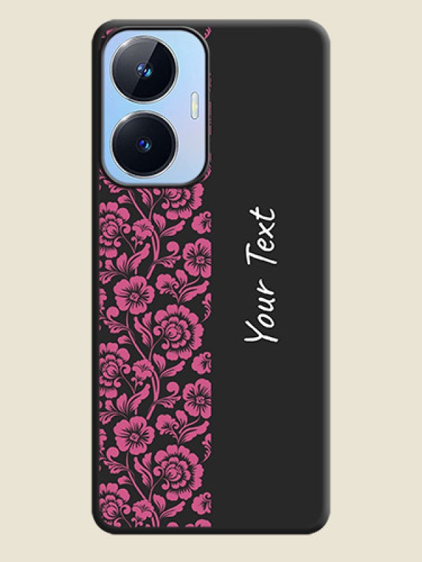 Custom Pink Floral Pattern Design With Custom Text On Space Black Personalized Soft Matte Phone Covers -Realme Narzo N55 - alternate view