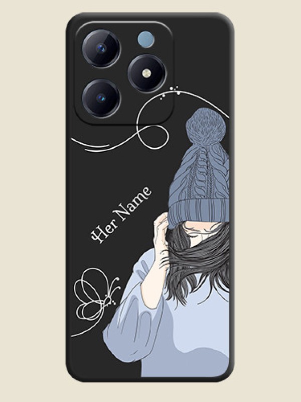 Custom Girl With Blue Winter Outfiit Custom Text Design On Space Black Custom Soft Matte Mobile Back Cover - Realme Narzo N63 - alternate view