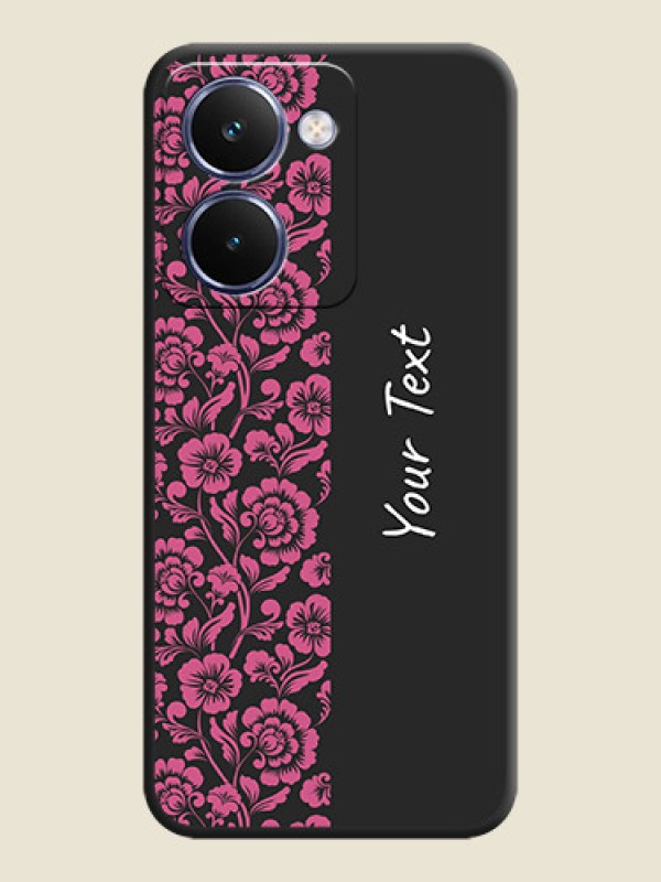 Custom Pink Floral Pattern Design With Custom Text On Space Black Custom Soft Matte Mobile Back Cover - Realme P3 Ultra 5G - alternate view