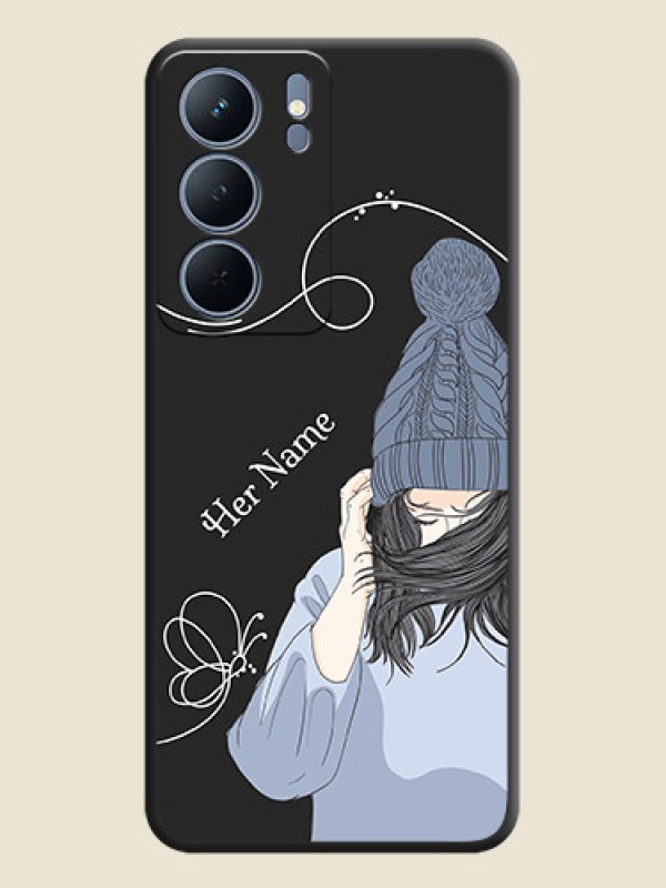 Custom Girl With Blue Winter Outfiit Custom Text Design On Space Black Custom Soft Matte Mobile Back Cover - Realme P3x 5G - alternate view