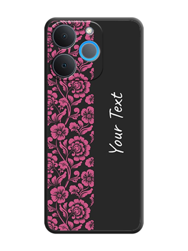 Custom Pink Floral Pattern Design With Custom Text On Space Black Custom Soft Matte Mobile Back Cover - Realme P4 Lite 4G - alternate view