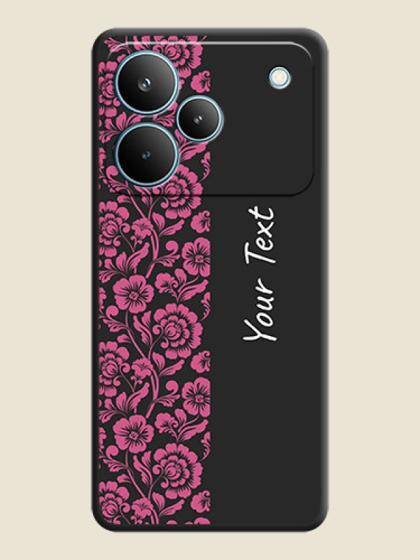 Custom Pink Floral Pattern Design With Custom Text On Space Black Custom Soft Matte Mobile Back Cover - Realme P4 Pro 5G - alternate view