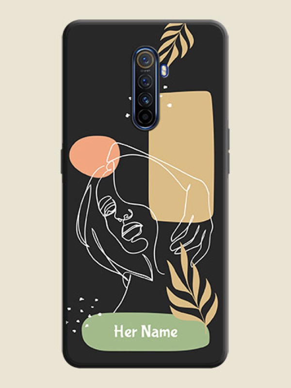Custom Custom Text With Line Art Of Women & Leaves Design On Space Black Personalized Soft Matte Phone Covers -Realme X2 Pro - alternate view