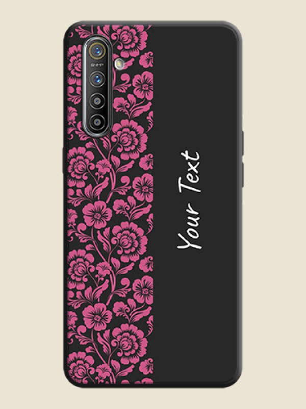 Custom Pink Floral Pattern Design With Custom Text On Space Black Personalized Soft Matte Phone Covers -Realme X2 - alternate view