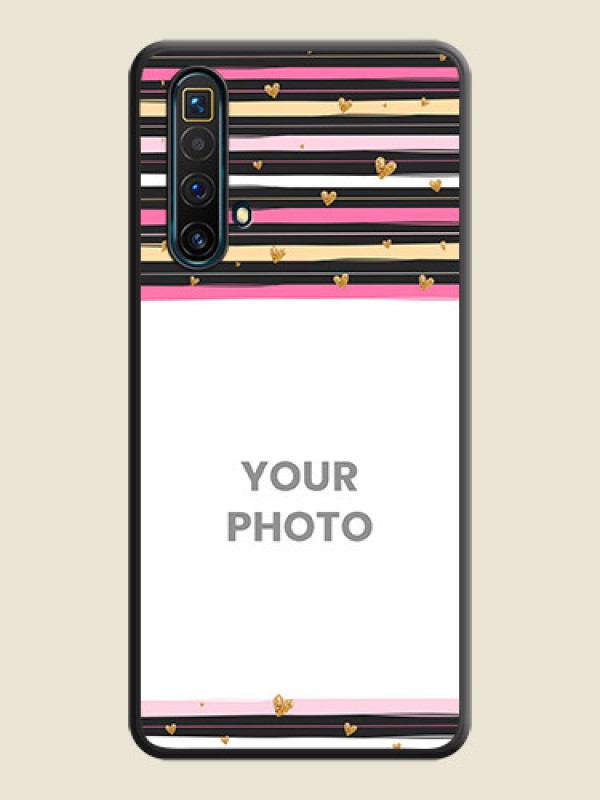 Custom Multicolor Lines and Golden Love Symbols Design on Photo on Space Black Soft Matte Mobile Cover - Realme X3 - alternate view