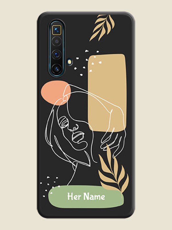 Custom Custom Text With Line Art Of Women & Leaves Design On Space Black Personalized Soft Matte Phone Covers -Realme X3 - alternate view