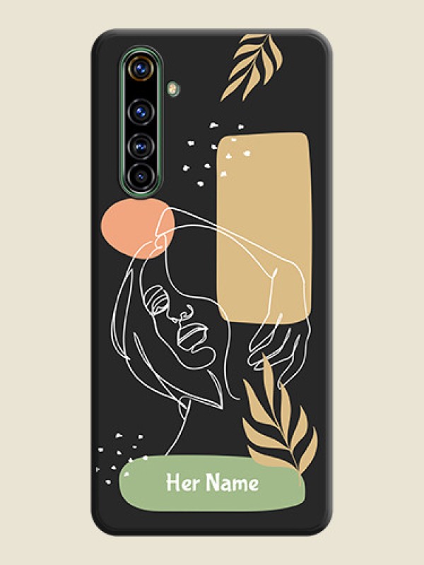 Custom Custom Text With Line Art Of Women & Leaves Design On Space Black Personalized Soft Matte Phone Covers -Realme X50 Pro 5G - alternate view