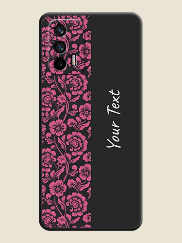 Custom Pink Floral Pattern Design With Custom Text On Space Black Personalized Soft Matte Phone Covers -Realme X7 Max 5G - alternate view