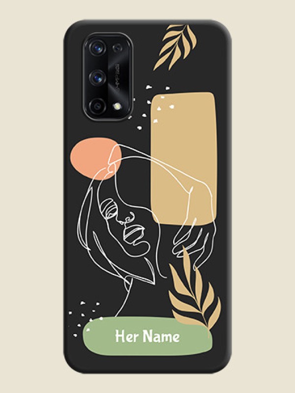 Custom Custom Text With Line Art Of Women & Leaves Design On Space Black Personalized Soft Matte Phone Covers -Realme X7 Pro - alternate view