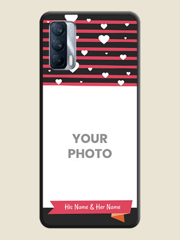 Custom White Color Love Symbols with Pink Lines Pattern on Space Black Custom Soft Matte Phone Cases - Realme X7 - alternate view