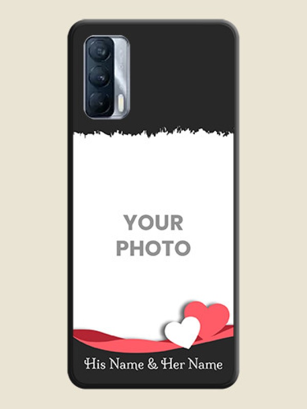 Custom Pin Color Love Shaped Ribbon Design with Text on Space Black Custom Soft Matte Phone Back Cover - Realme X7 - alternate view