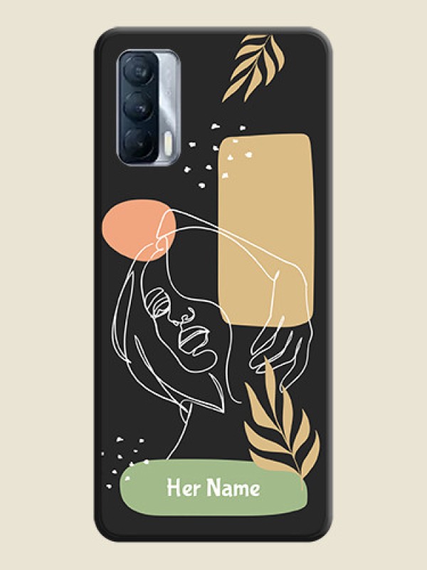 Custom Custom Text With Line Art Of Women & Leaves Design On Space Black Personalized Soft Matte Phone Covers -Realme X7 - alternate view