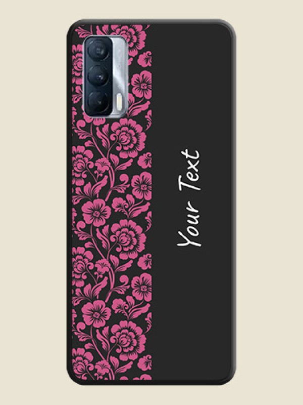 Custom Pink Floral Pattern Design With Custom Text On Space Black Personalized Soft Matte Phone Covers -Realme X7 - alternate view