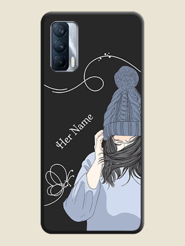 Custom Girl With Blue Winter Outfiit Custom Text Design On Space Black Personalized Soft Matte Phone Covers -Realme X7 - alternate view