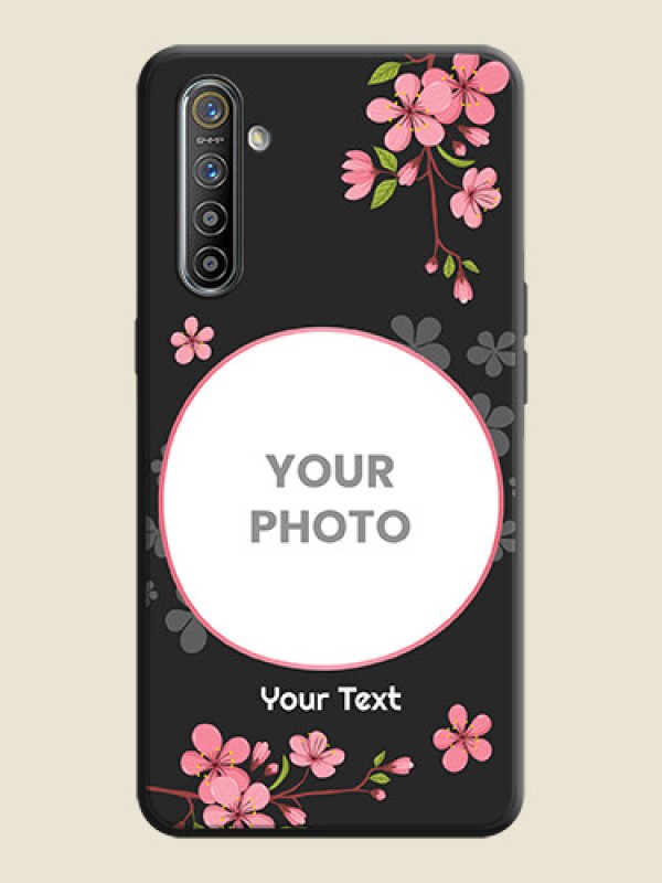 Custom Round Image with Pink Color Floral Design - Photo on Space Black Soft Matte Back Cover - Realme XT - alternate view