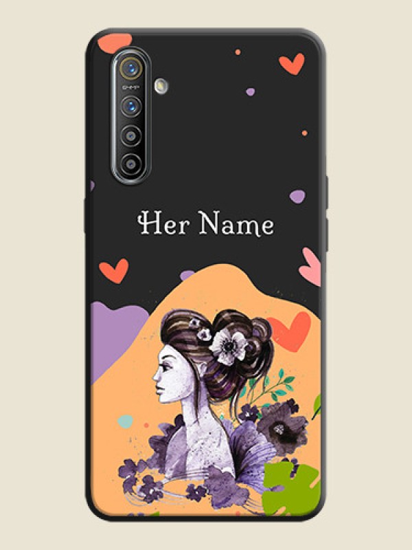 Custom Namecase For Her With Fancy Lady Image On Space Black Personalized Soft Matte Phone Covers -Realme Xt - alternate view