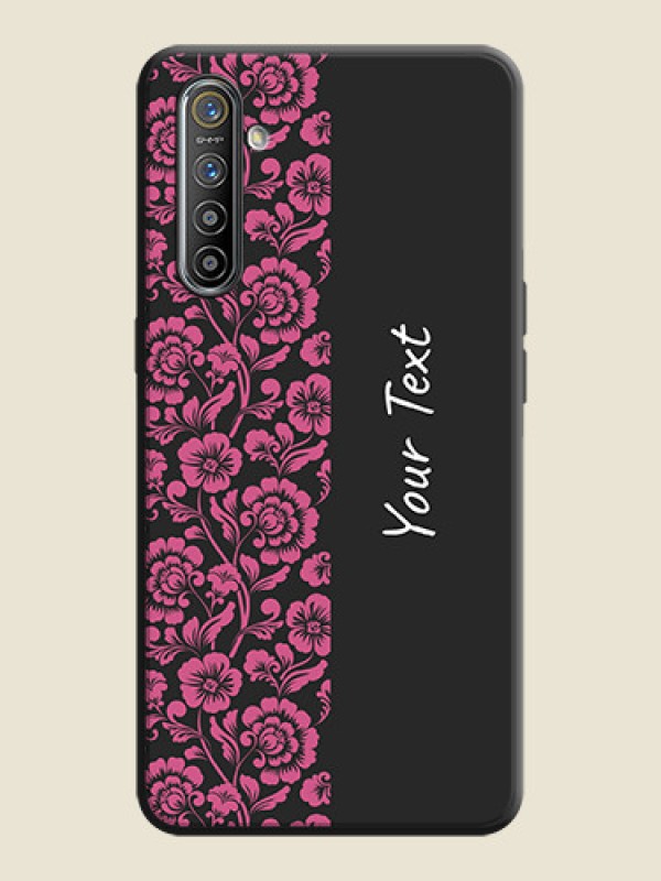Custom Pink Floral Pattern Design With Custom Text On Space Black Personalized Soft Matte Phone Covers -Realme Xt - alternate view