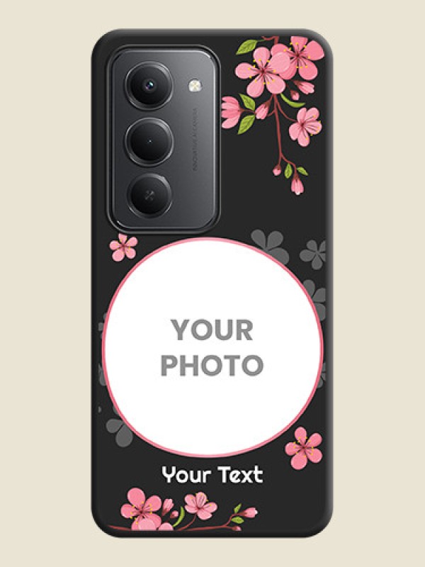 Custom Round Image with Pink Color Floral Design on Photo On Space Black Custom Soft Matte Mobile Back Cover - Redmi 15 5G - alternate view