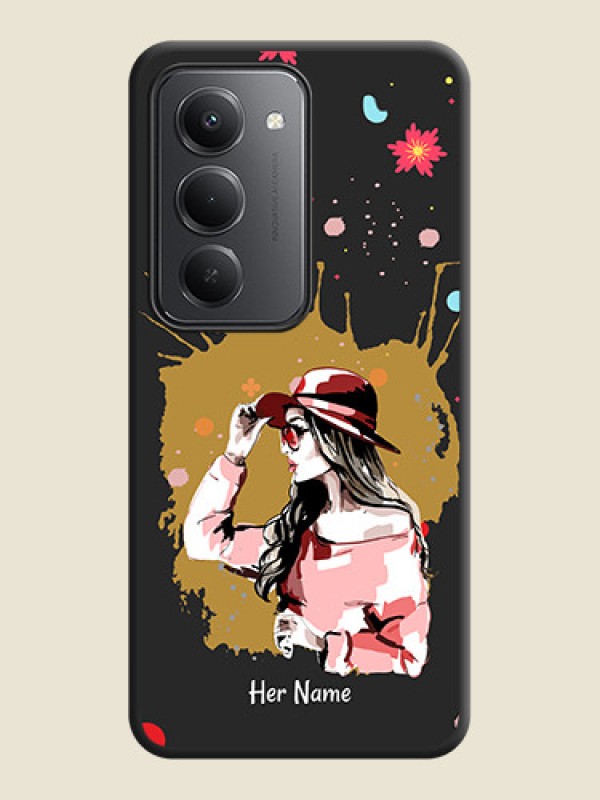 Custom Mordern Lady With Color Splash Background With Custom Text On Space Black Custom Soft Matte Mobile Back Cover - Redmi 15 5G - alternate view