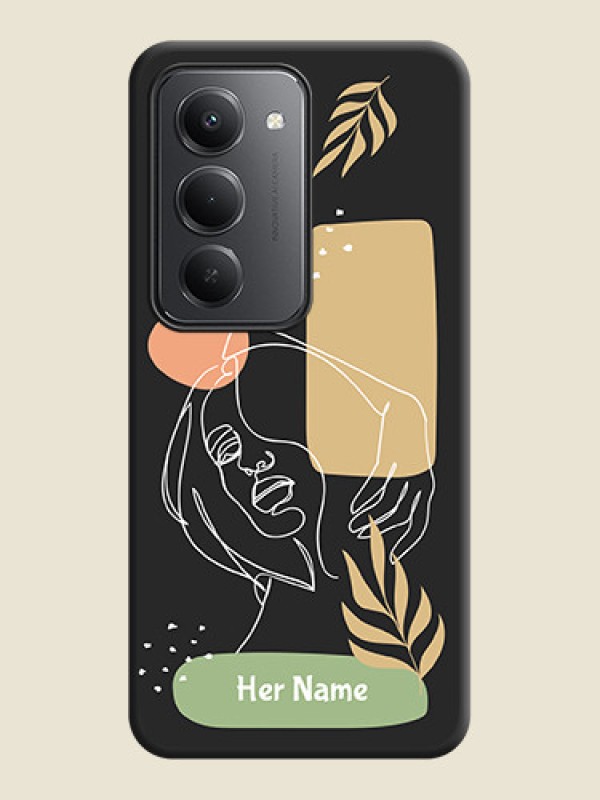 Custom Custom Text With Line Art Of Women & Leaves Design On Space Black Custom Soft Matte Mobile Back Cover - Redmi 15 5G - alternate view