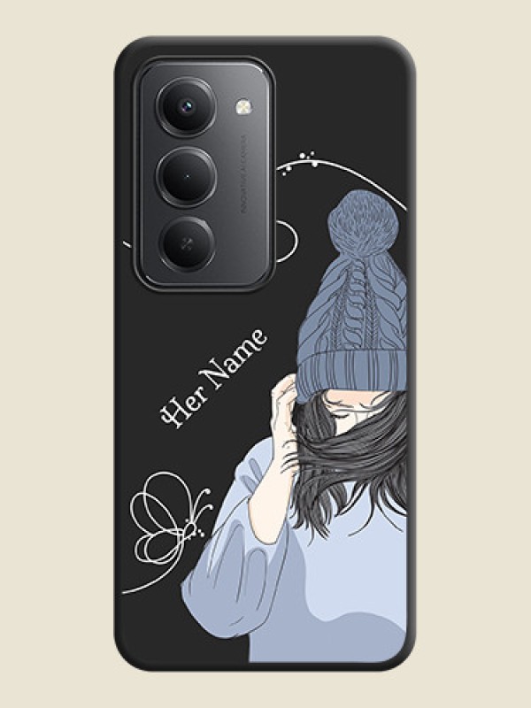 Custom Girl With Blue Winter Outfiit Custom Text Design On Space Black Custom Soft Matte Mobile Back Cover - Redmi 15 5G - alternate view