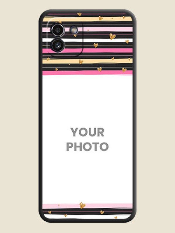 Custom Multicolor Lines and Golden Love Symbols Design on Photo on Space Black Soft Matte Mobile Cover - Galaxy A03 - alternate view