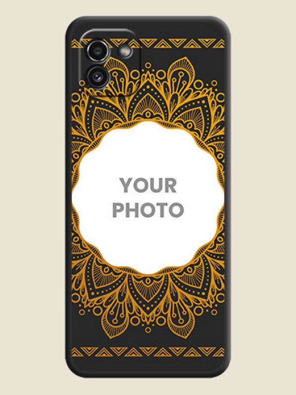 Custom Round Image with Floral Design on Photo on Space Black Soft Matte Mobile Cover - Galaxy A03 - alternate view