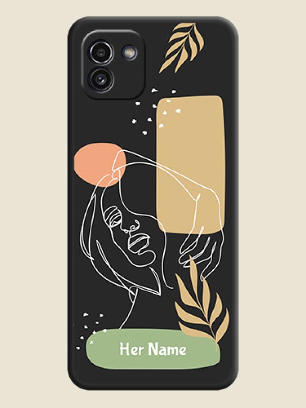 Custom Custom Text With Line Art Of Women & Leaves Design On Space Black Personalized Soft Matte Phone Covers -Samsung Galaxy A03 - alternate view