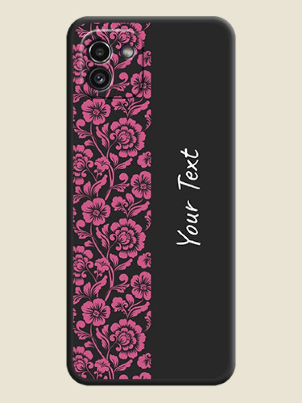 Custom Pink Floral Pattern Design With Custom Text On Space Black Personalized Soft Matte Phone Covers -Samsung Galaxy A03 - alternate view