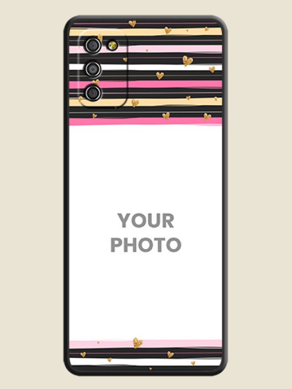 Custom Multicolor Lines and Golden Love Symbols Design on Photo on Space Black Soft Matte Mobile Cover - Galaxy A03s - alternate view