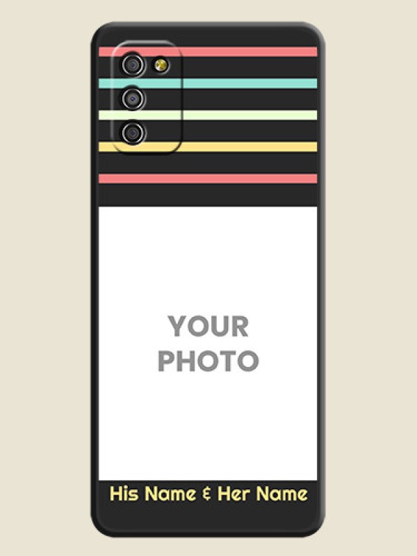Custom Color Stripes with Photo and Text on Photo on Space Black Soft Matte Mobile Case - Galaxy A03s - alternate view