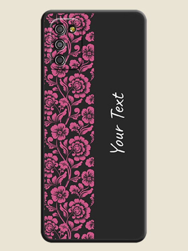 Custom Pink Floral Pattern Design With Custom Text On Space Black Personalized Soft Matte Phone Covers -Samsung Galaxy A03S - alternate view