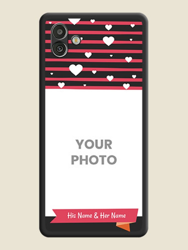 Custom White Color Love Symbols with Pink Lines Pattern on Space Black Custom Soft Matte Phone Cases - Samsung Galaxy A04 - alternate view