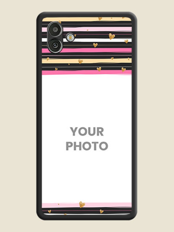 Custom Multicolor Lines and Golden Love Symbols Design on Photo on Space Black Soft Matte Mobile Cover - Samsung Galaxy A04 - alternate view
