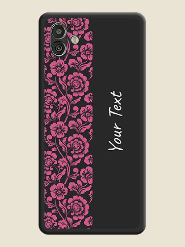 Custom Pink Floral Pattern Design With Custom Text On Space Black Personalized Soft Matte Phone Covers -Samsung Galaxy A04 - alternate view