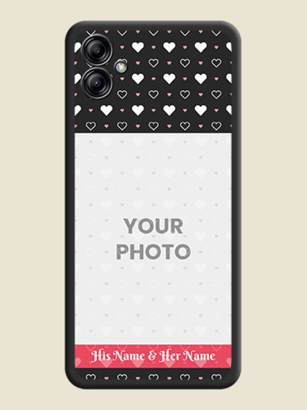 Custom White Color Love Symbols with Text Design on Photo on Space Black Soft Matte Phone Cover - Samsung Galaxy A04e - alternate view