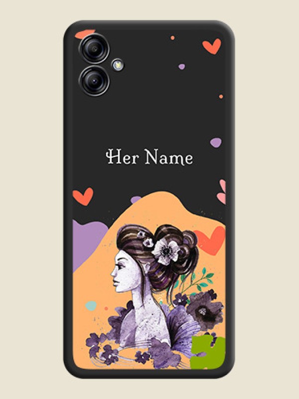 Custom Namecase For Her With Fancy Lady Image On Space Black Personalized Soft Matte Phone Covers -Samsung Galaxy A04E - alternate view