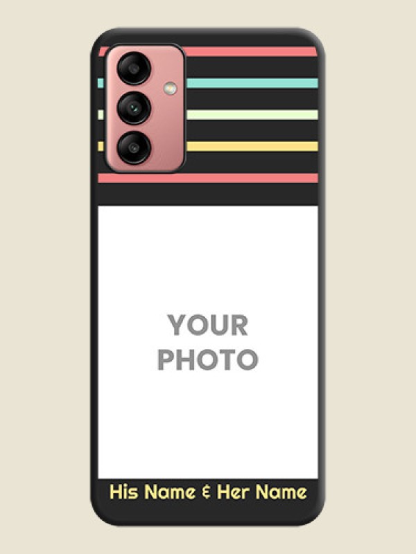 Custom Color Stripes with Photo and Text on Photo on Space Black Soft Matte Mobile Case - Galaxy A04s - alternate view