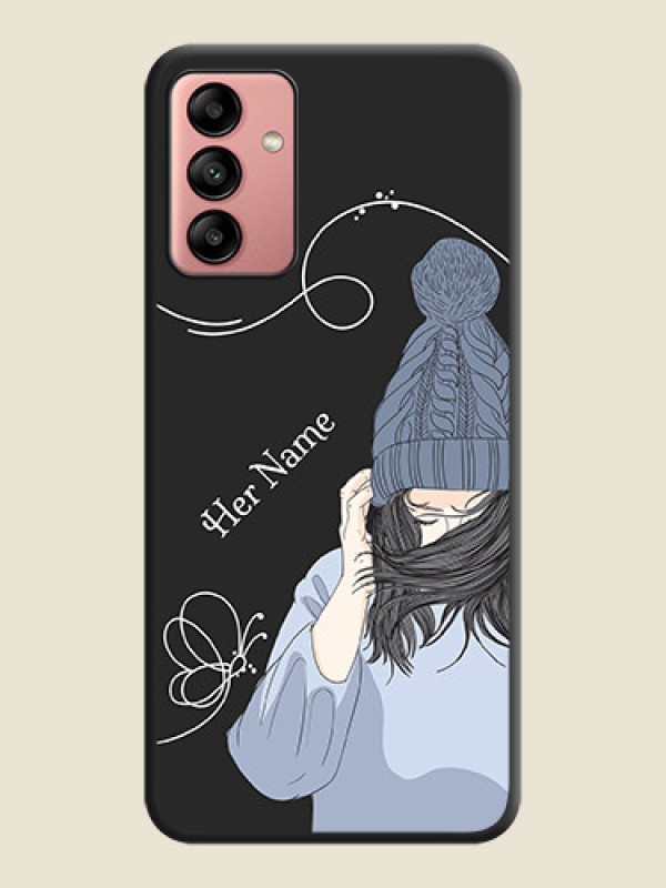 Custom Girl With Blue Winter Outfiit Custom Text Design On Space Black Personalized Soft Matte Phone Covers -Samsung Galaxy A04S - alternate view