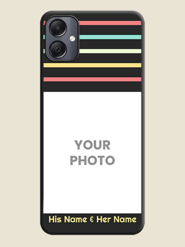 Custom Color Stripes with Photo and Text on Photo  On Space Black Custom Soft Matte Mobile Back Cover - Galaxy A05 - alternate view