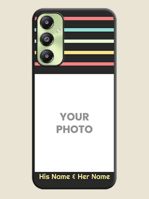 Custom Color Stripes with Photo and Text on Photo  On Space Black Custom Soft Matte Mobile Back Cover - Galaxy A05s - alternate view