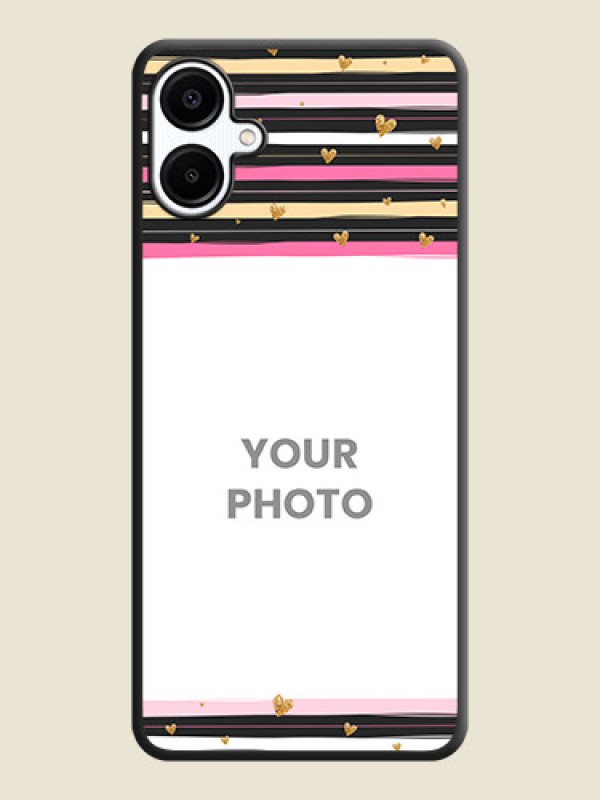 Custom Multicolor Lines and Golden Love Symbols Design on Photo On Space Black Custom Soft Matte Mobile Back Cover - Galaxy A06 - alternate view