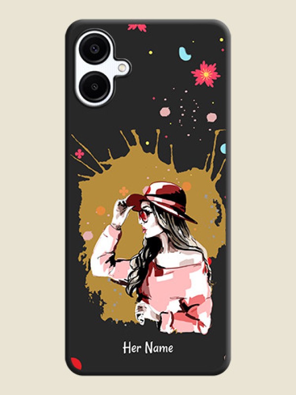 Custom Mordern Lady With Color Splash Background With Custom Text On Space Black Custom Soft Matte Mobile Back Cover - Galaxy A06 - alternate view