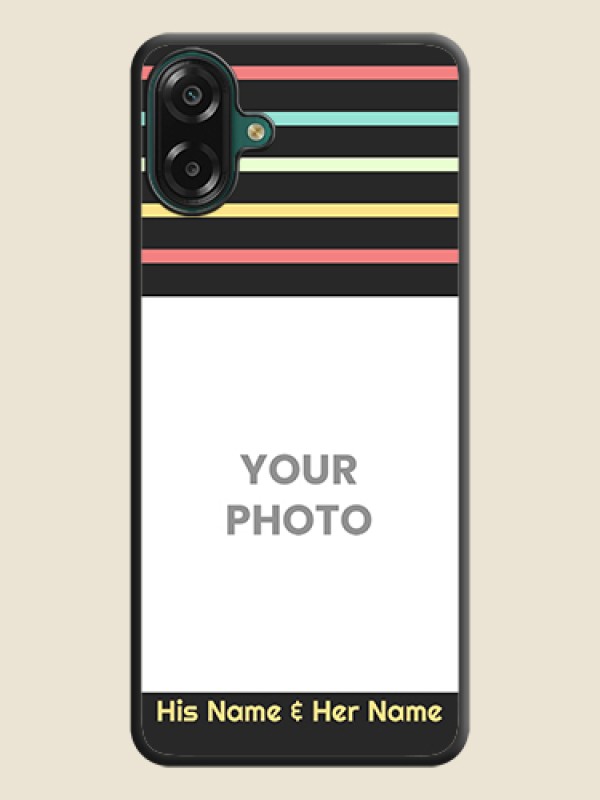 Custom Color Stripes with Photo and Text on Photo On Space Black Custom Soft Matte Mobile Back Cover - Samsung Galaxy A07 - alternate view