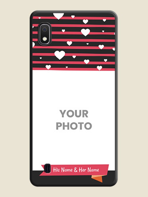 Custom White Color Love Symbols with Pink Lines Pattern on Space Black Custom Soft Matte Phone Cases - Galaxy A10 - alternate view
