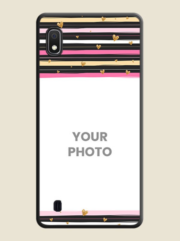 Custom Multicolor Lines and Golden Love Symbols Design on Photo on Space Black Soft Matte Mobile Cover - Galaxy A10 - alternate view