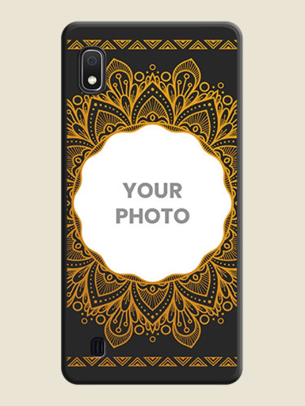 Custom Round Image with Floral Design on Photo on Space Black Soft Matte Mobile Cover - Galaxy A10 - alternate view