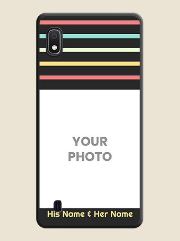 Custom Color Stripes with Photo and Text on Photo on Space Black Soft Matte Mobile Case - Galaxy A10 - alternate view